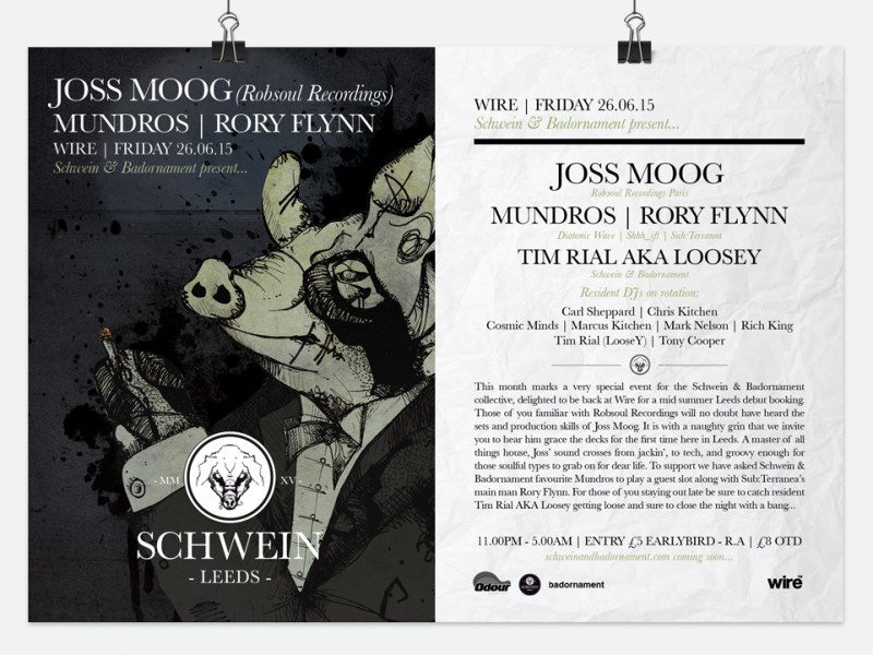 Joss Moog / Mundros / Rory Flynn & residents @ Wire, Leeds – 26/06/15